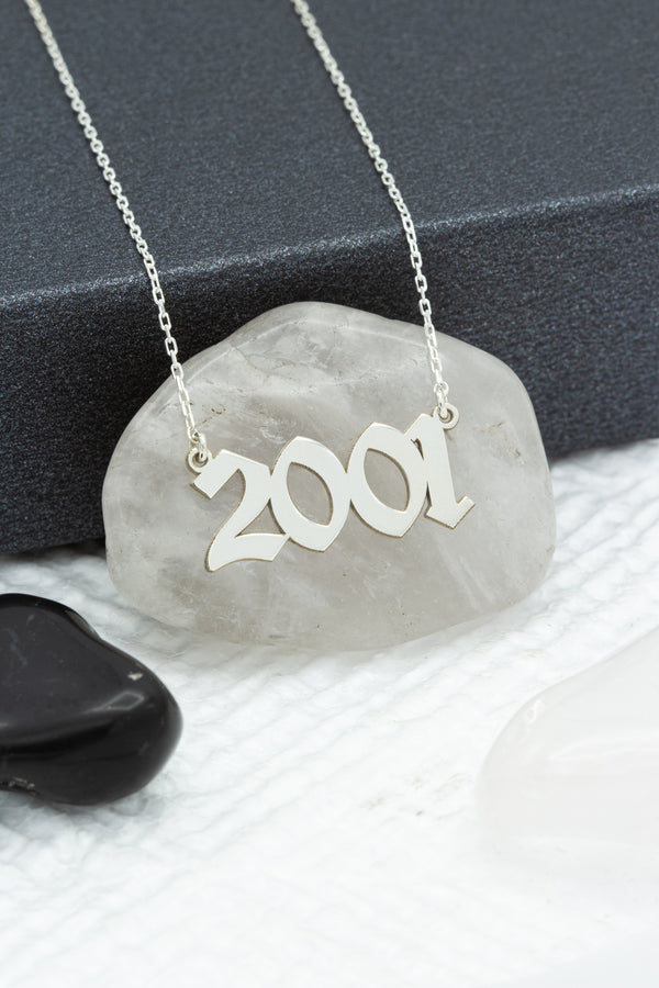 925 Sterling Silver Old English Number Necklace