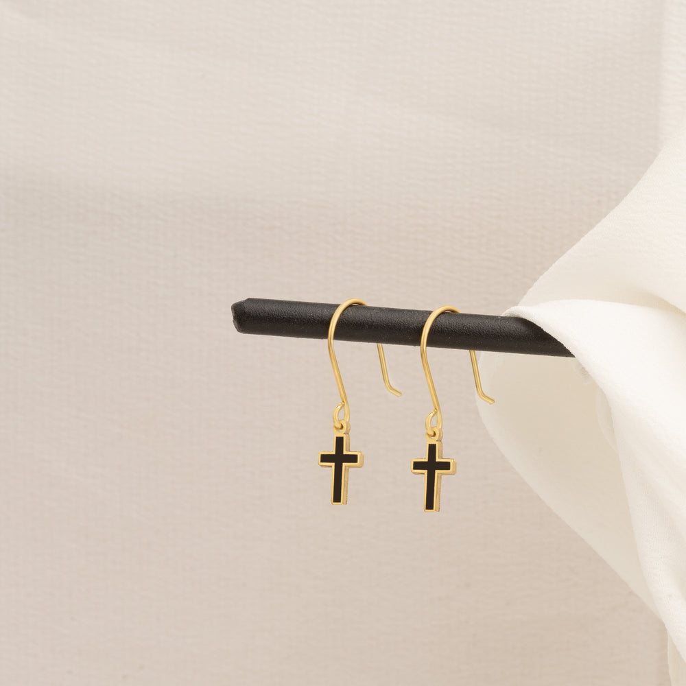 925 Sterling Silver Enamel Cross Earrings