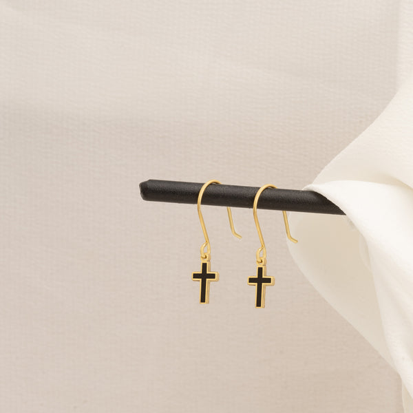 925 Sterling Silver Enamel Cross Earrings