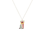 925 Sterling Silver Multi Color Enamel Cat Necklace
