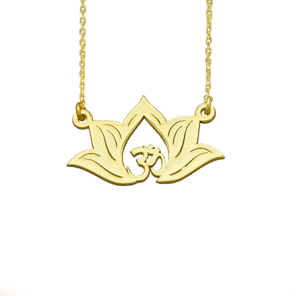 925 Sterling Silver Lotus Flower Necklace With Aum Symbol Necklace