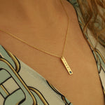 925 Sterling Silver Personalized Tiny Bar Tag Necklace With Birthstone