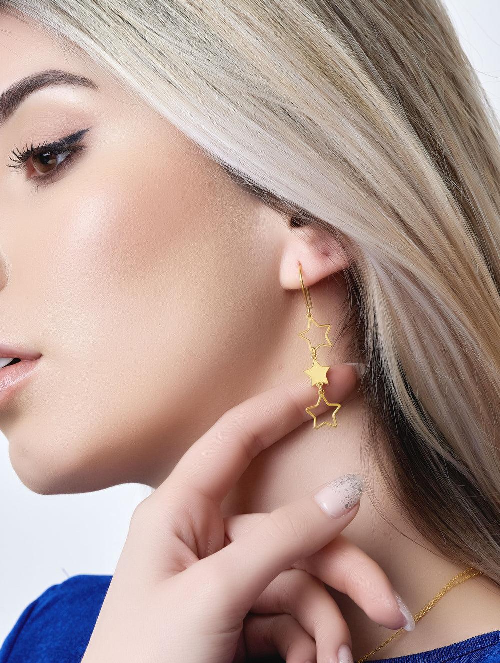 925 Sterling Silver Triple Star Drop Earrings