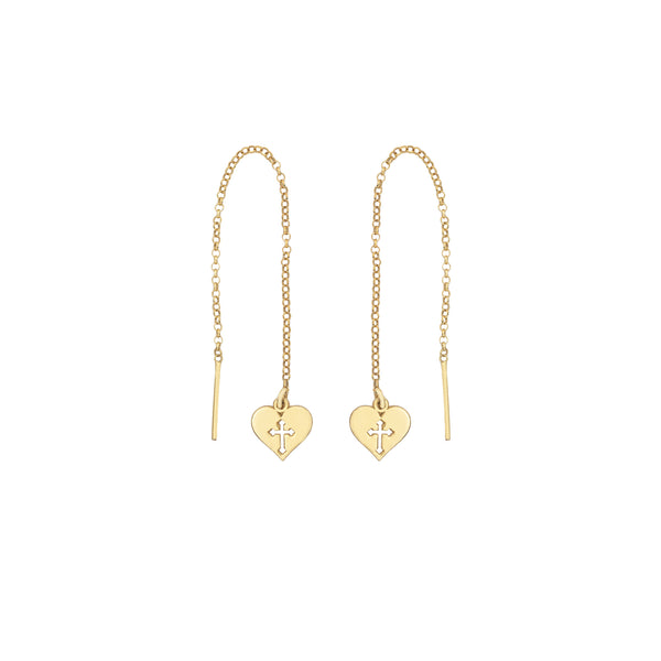 925 Sterling Silver Threader Hollow Cross With Heart Earring (Zi̇nci̇ri̇ Cs40001)