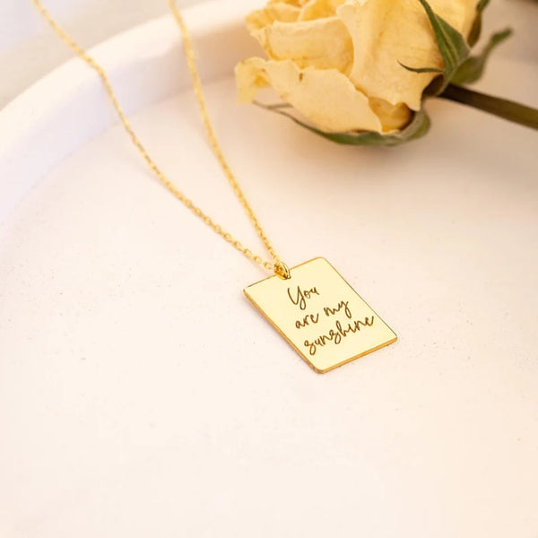925 Sterling Silver Rectangle Bar Mesaj Necklace