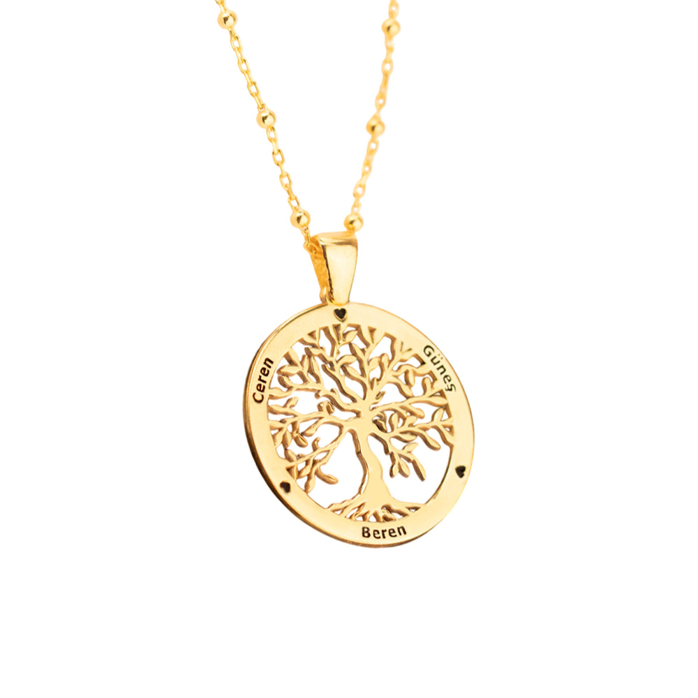 925 Sterling Silver Top Zi̇nci̇rli̇ İsi̇m Hearṫ Hayat Ağaci Necklace