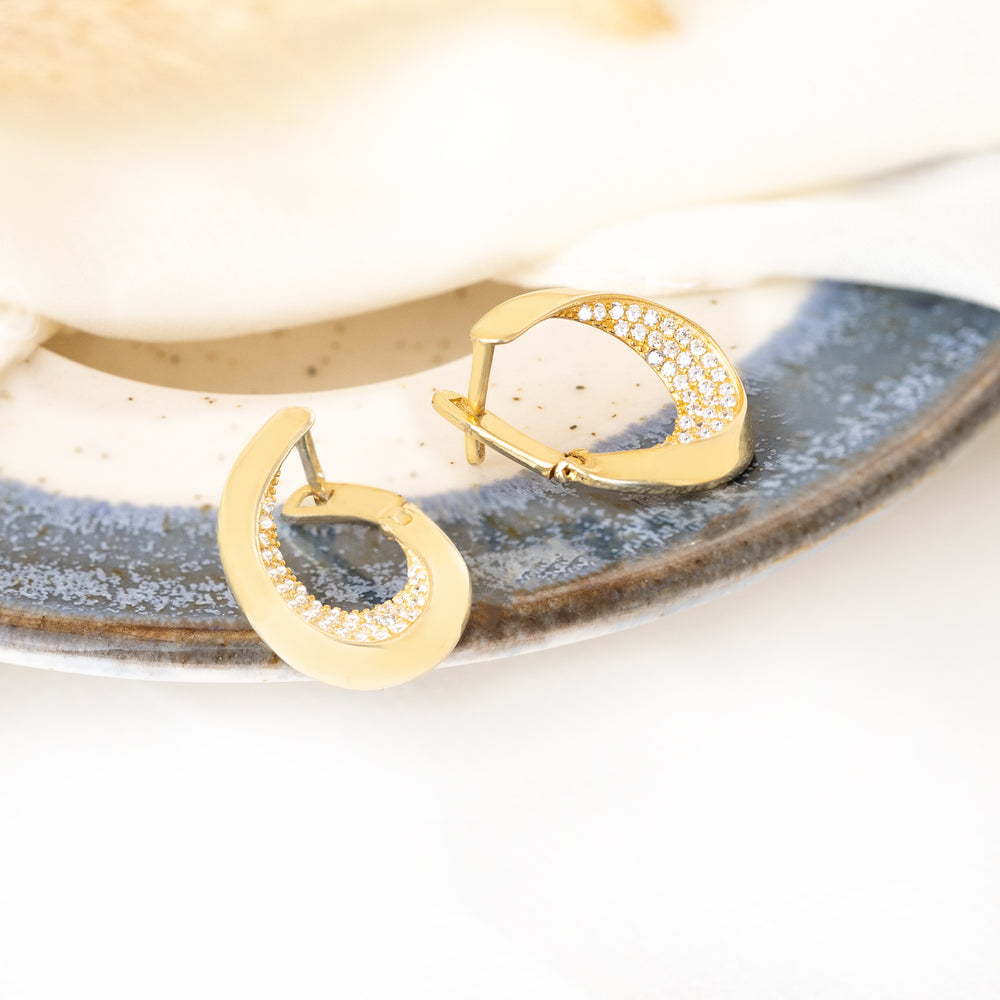 925 Sterling Silver Crystal Pave Kavisli Uzay Yolu Earrings