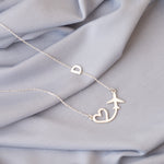 925 Sterling Silver Plane And Heart With Initial Necklace