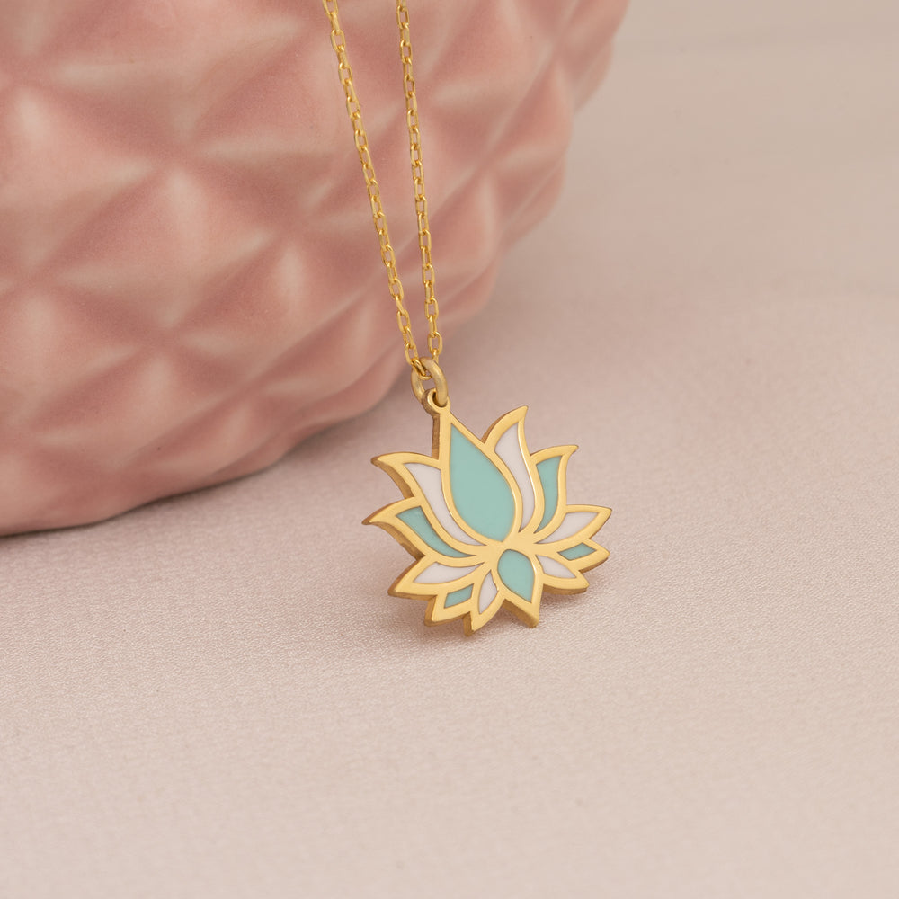 925 Sterling Silver Enamel Hand-Painted Lotus