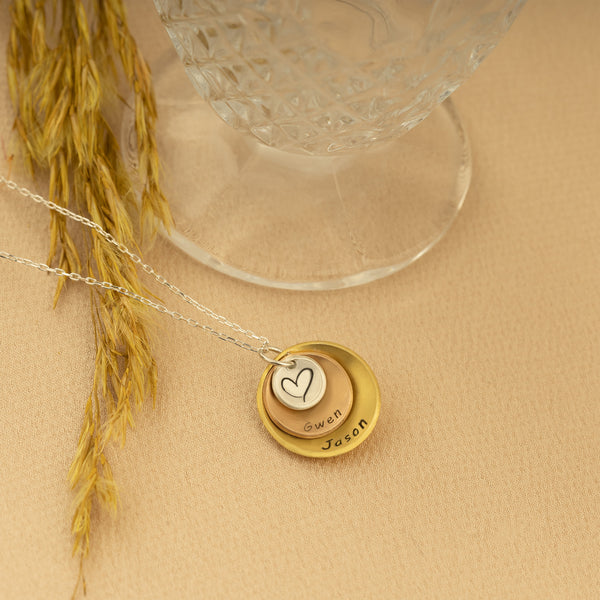 925 Sterling Silver Stacked Circle Name Necklace