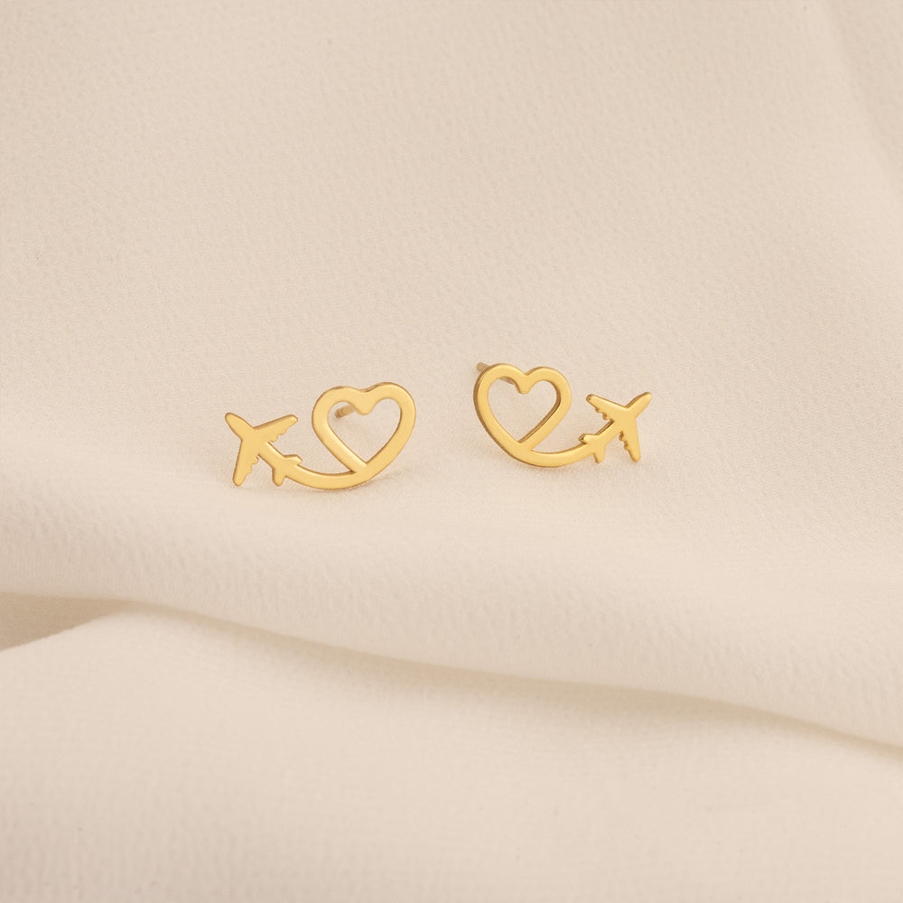 925 Sterling Silver Heart With Plane Earring