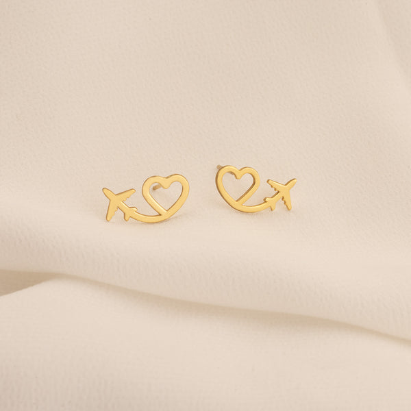 925 Sterling Silver Heart With Plane Earring
