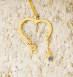 925 Sterling Silver Bir Tarafı Heart Initial Dangle Drop Diger Tarafı Doğum Taş Dangle Drop Necklace