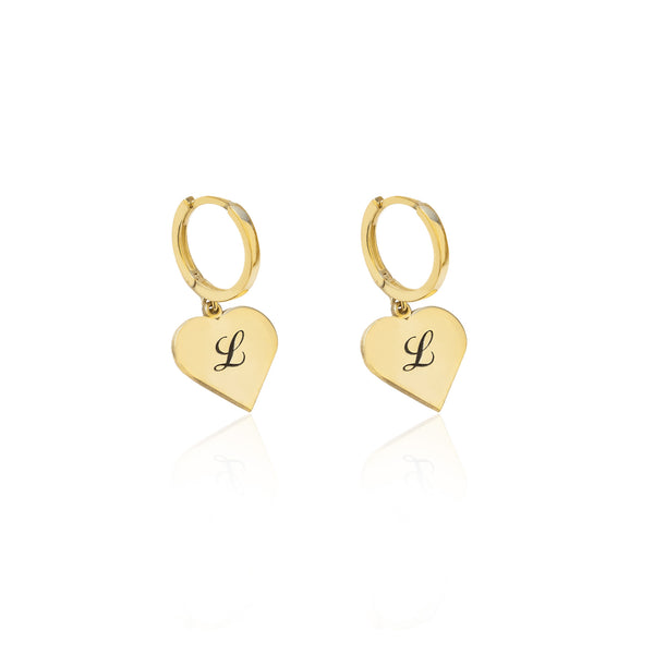 925 Sterling Silver Heart With Initial Earrings