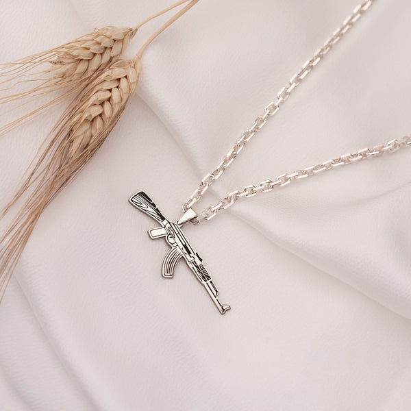 925 Sterling Silver Bold Force Chain Ak-47 Necklace