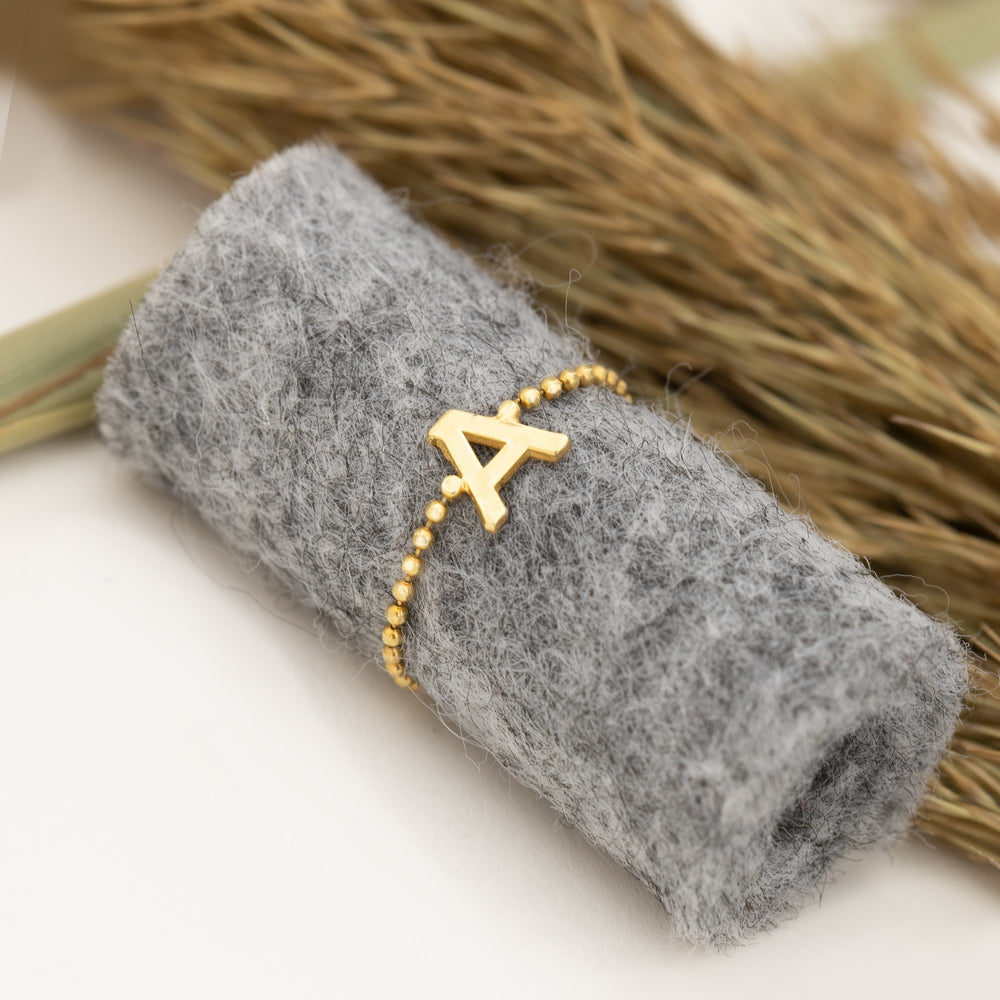925 Sterling Silver Personalized Gold Bead Chain Ring(Zi̇nci̇ri̇ Cs40015)