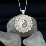 925 Sterling Silver Life Of Flower Mandala With Yin Yang Necklace