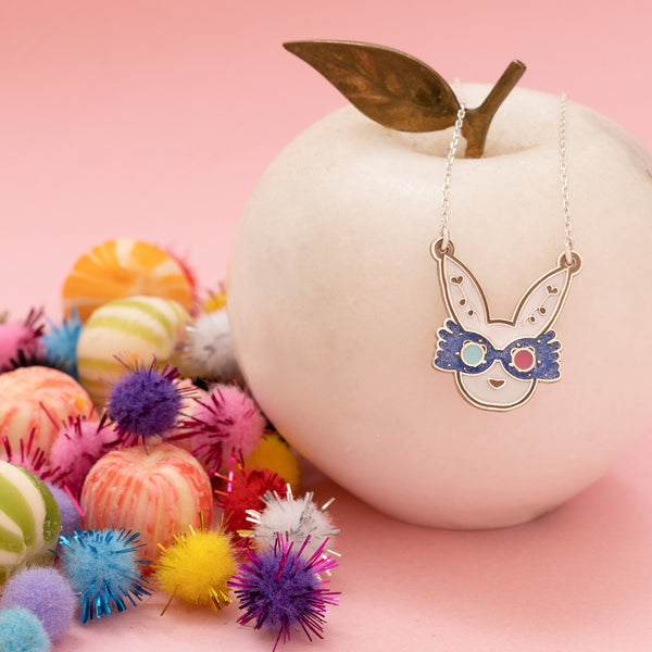 925 Sterling Silver Enamel Easter Bunny Necklace