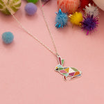 925 Sterling Silver Multi Color Enamel Rabbit Necklace