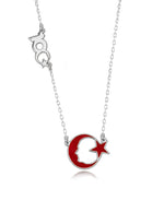 925 Sterling Silver 100. Yıl Necklace Atatürk Silüetli Crescent & Star