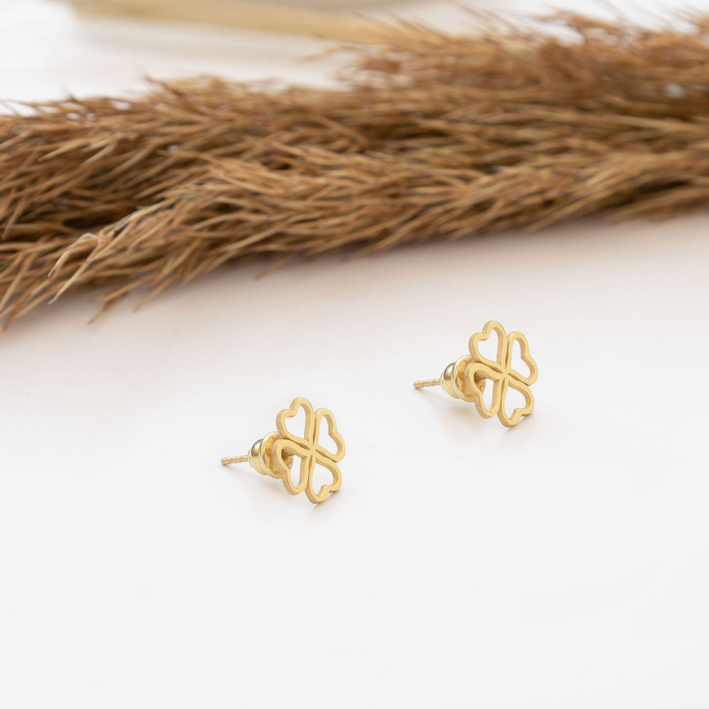 925 Sterling Silver Heart Four Leaf Clover Studs