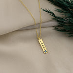 925 Sterling Silver Personalized Tiny Bar Tag Necklace With Birthstone