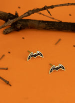 925 Sterling Silver Enamel Black Bat Studs