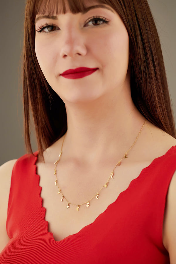 925 Sterling Silver Moon And Star Necklace