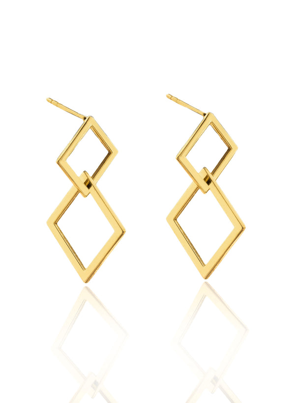 925 Sterling Silver Dangle Double Square Earrings