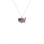925 Sterling Silver Enamel Usa Flag Necklace