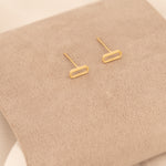 925 Sterling Silver 14K Solid Gold Geometric Horizontal Rectangle Stud Earrings