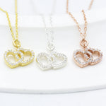 925 Sterling Silver Double Heart Necklace With Cz Diamond