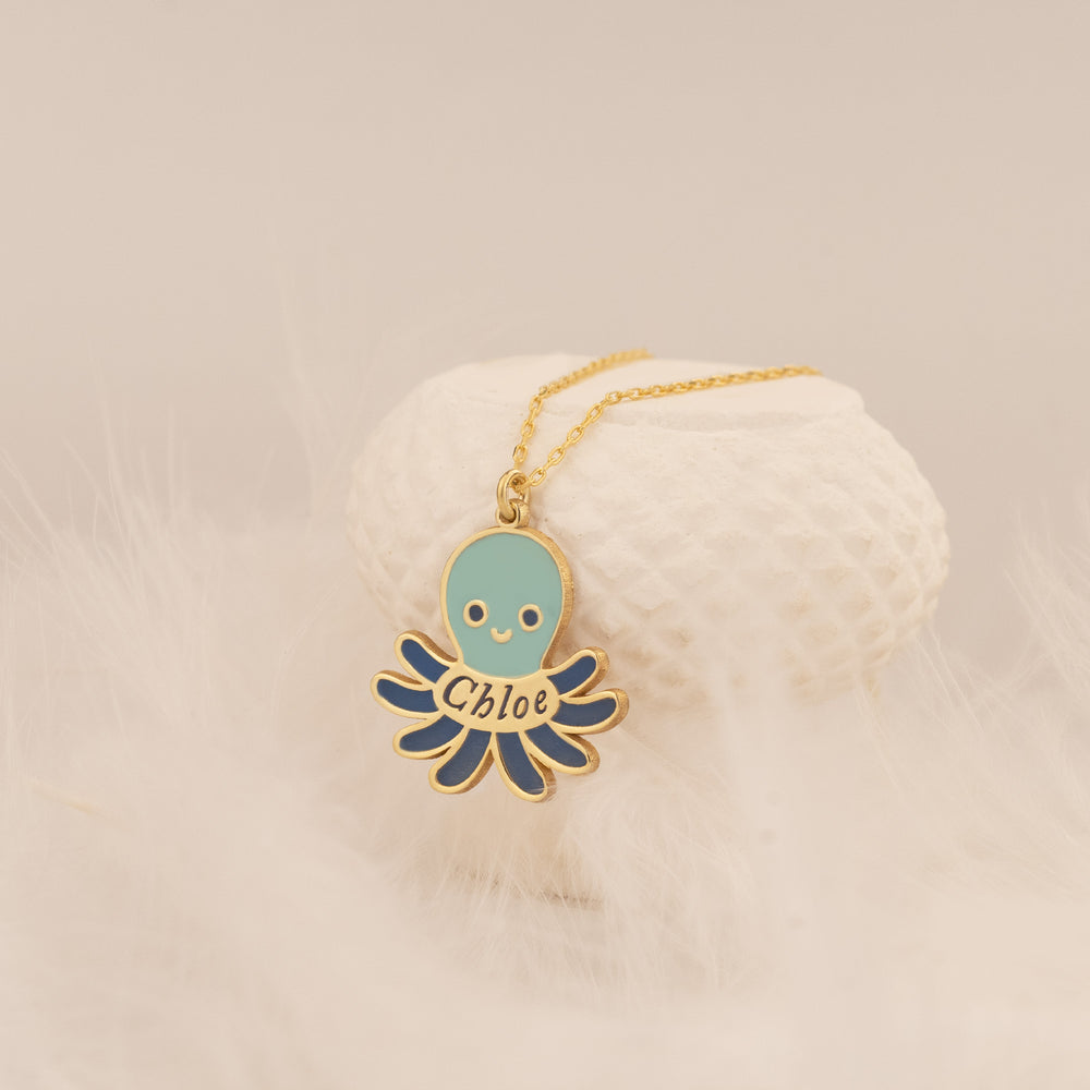 925 Sterling Silver Enamel Octopus Necklace
