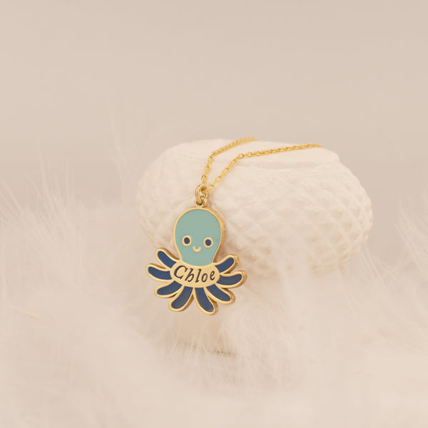 925 Sterling Silver Enamel Octopus Necklace