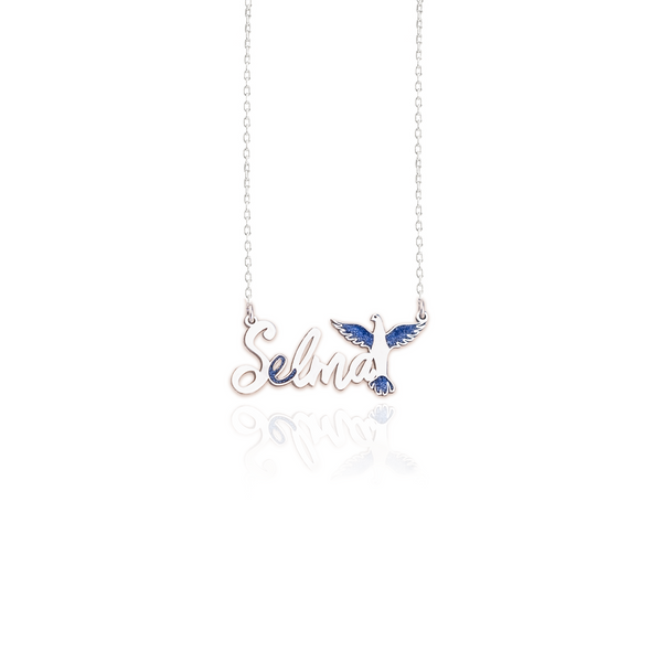 925 Sterling Silver Enamel Hand-Painted Anka Kuşu İsim Necklace