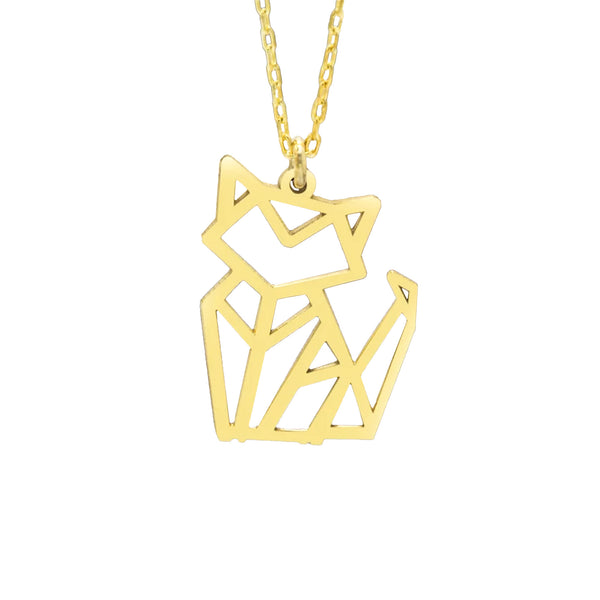 925 Sterling Silver Origami Cat Gold Necklace