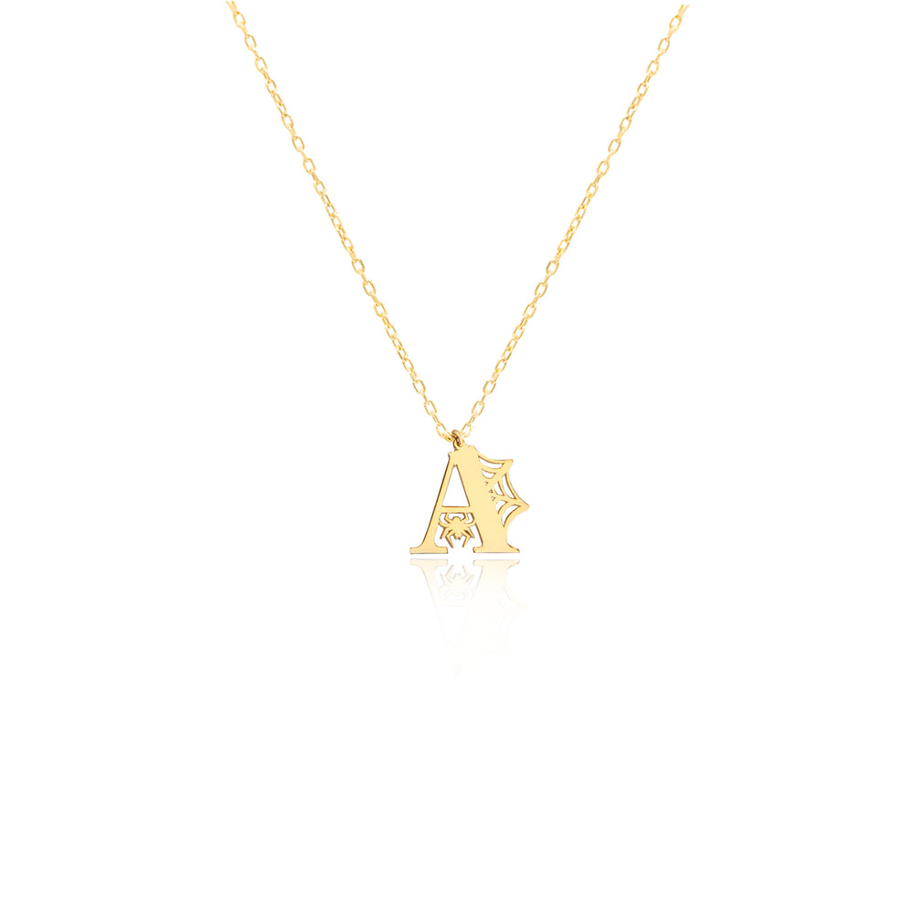 925 Sterling Silver Spider And Web With Initial Necklace