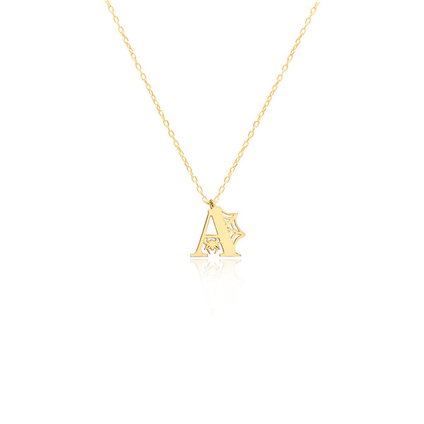 925 Sterling Silver Spider And Web With Initial Necklace