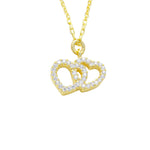925 Sterling Silver Double Heart Necklace With Cz Diamond