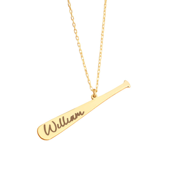 925 Sterling Silver Baseball Bat Name Necklace