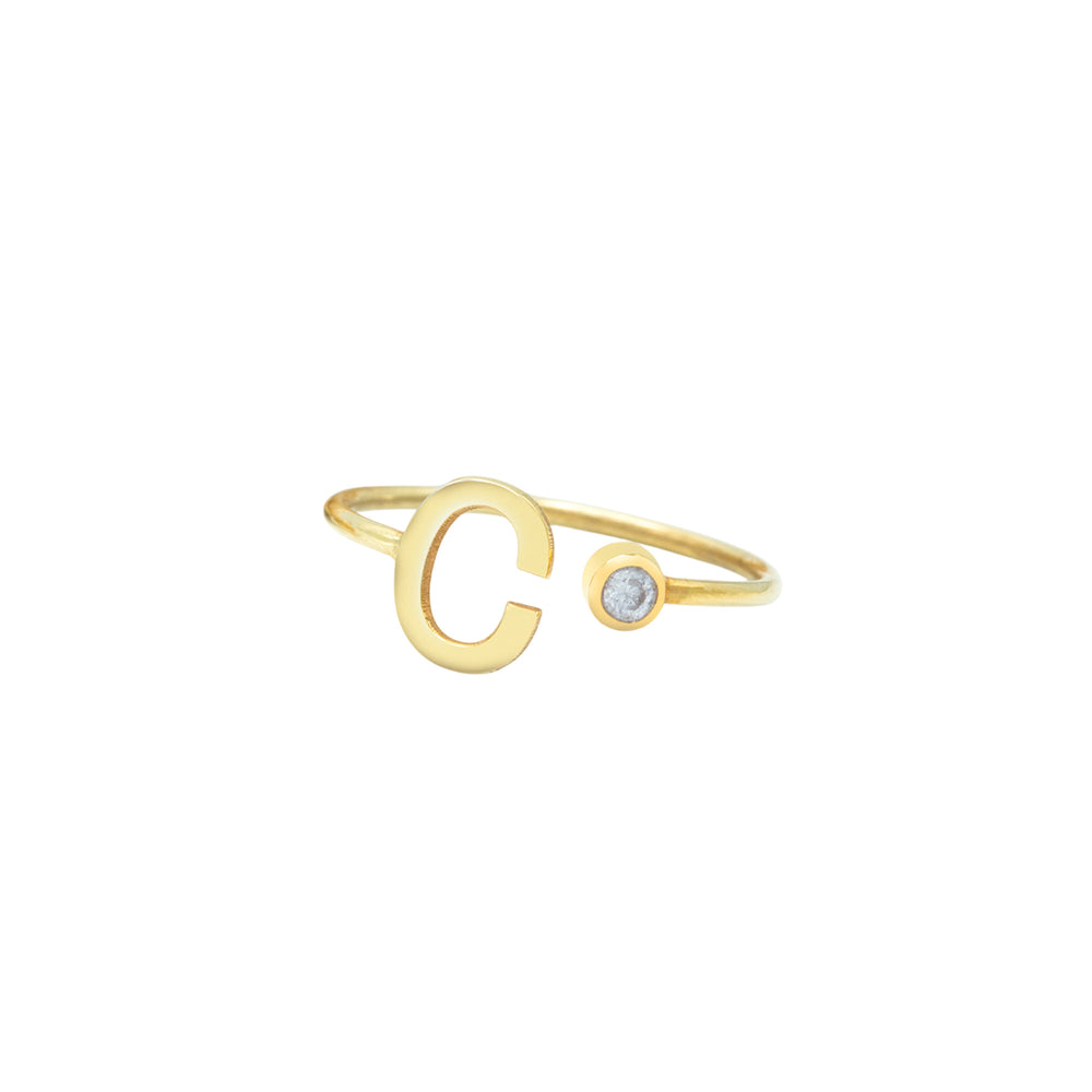 925 Sterling Silver Tiny Initial Birthstone Ring