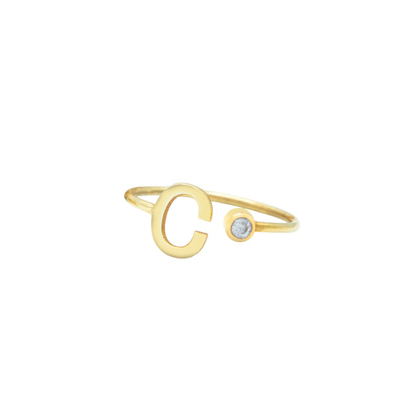 925 Sterling Silver Tiny Initial Birthstone Ring