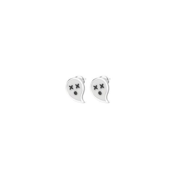 925 Sterling Silver Enamel Ghost Tiny Studs 2