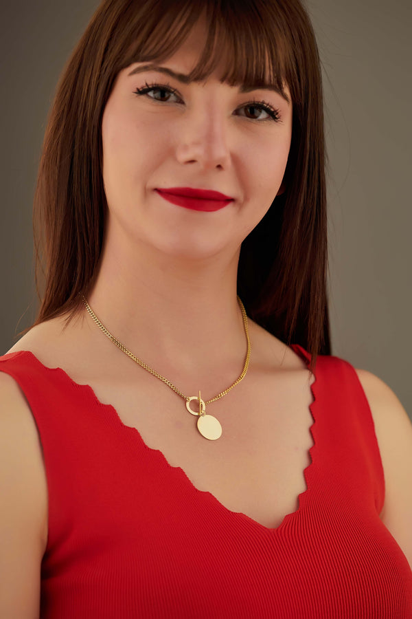 925 Sterling Silver Circle And Bar Y Necklace