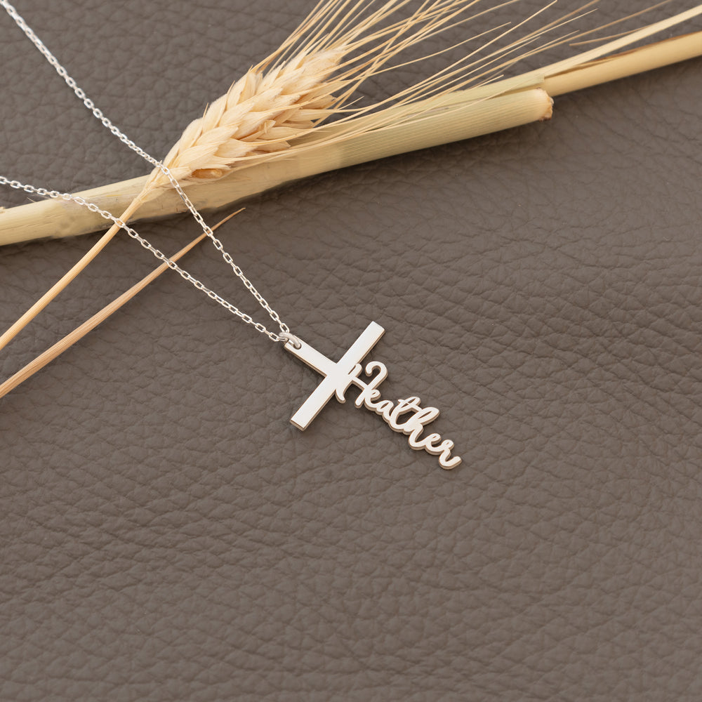 925 Sterling Silver Custom Name Cross Necklace