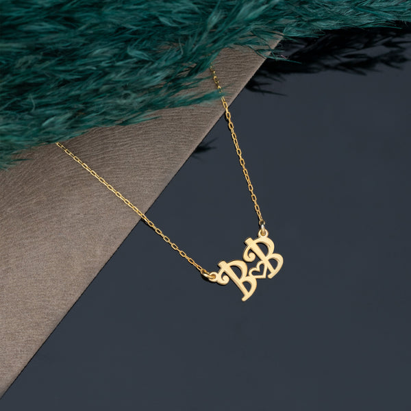925 Sterling Silver Heart Two Initial Necklace