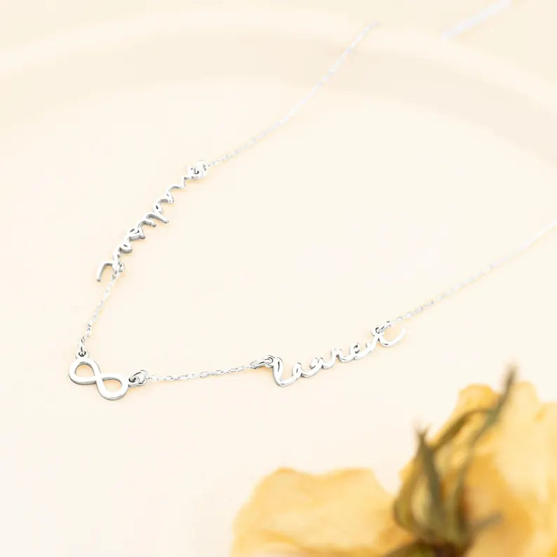 925 Sterling Silver İki Personalized Custom Name Sonsozluk Işaretli Necklace