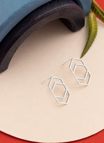 925 Sterling Silver Double Hexagon Stud Earring