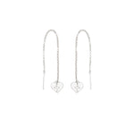925 Sterling Silver Threader Hollow Cross With Heart Earring (Zi̇nci̇ri̇ Cs40001)