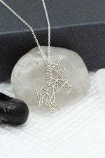 925 Sterling Silver Origami Unicorn Necklace